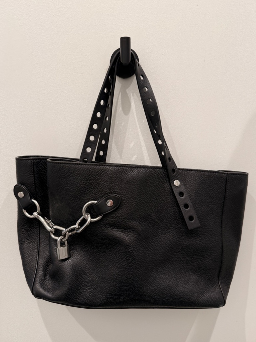 Alexander Wang black leather tote with silver hardware